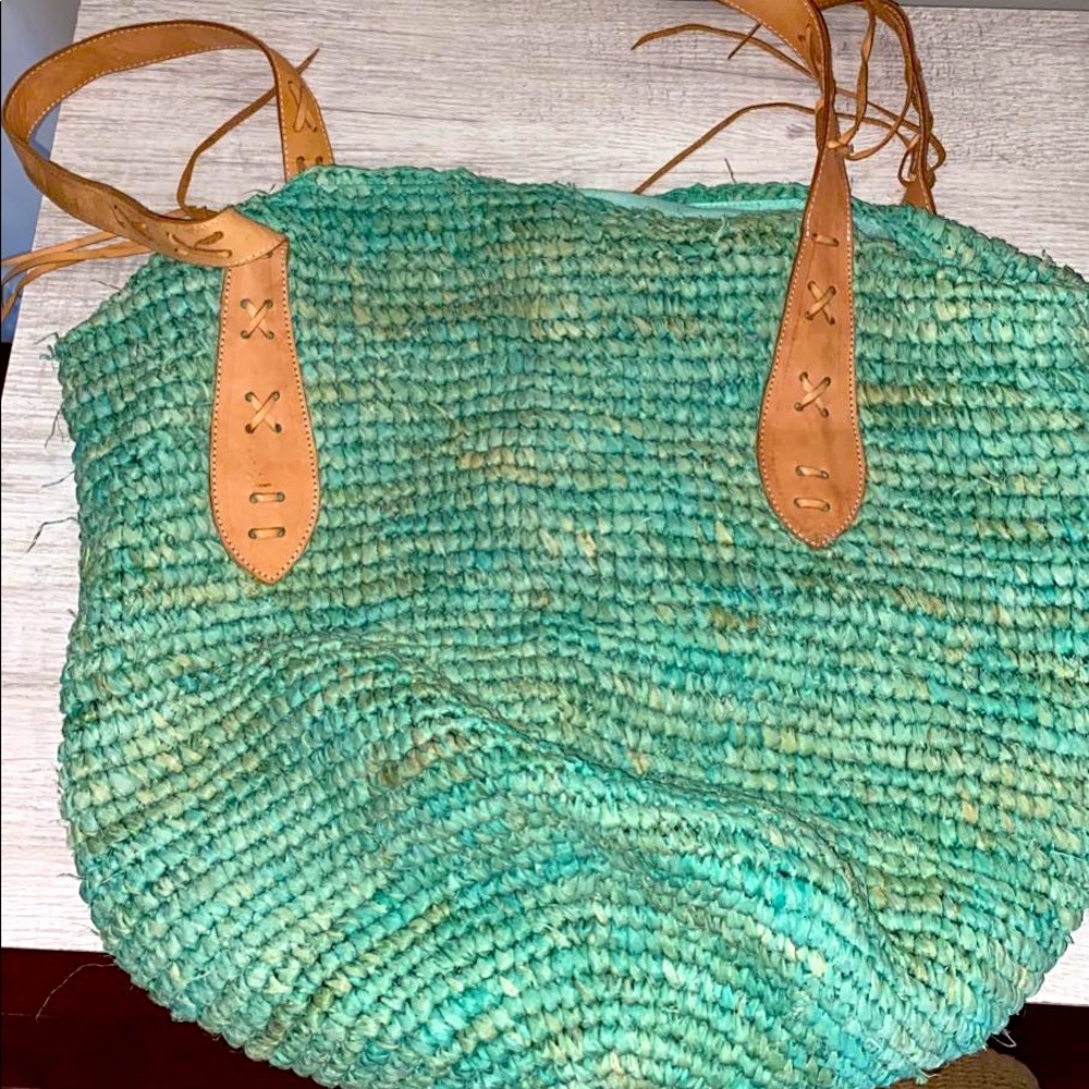 turquoise straw purse